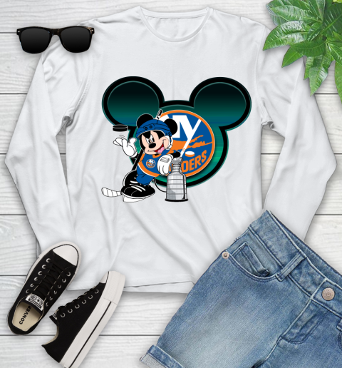 NHL New York Islanders Stanley Cup Mickey Mouse Disney Hockey T Shirt Youth Long Sleeve