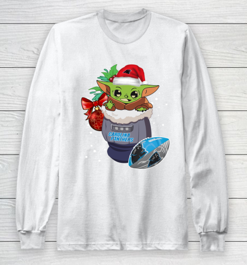 Carolina Panthers Christmas Baby Yoda Star Wars Funny Happy NFL Long Sleeve T-Shirt 2