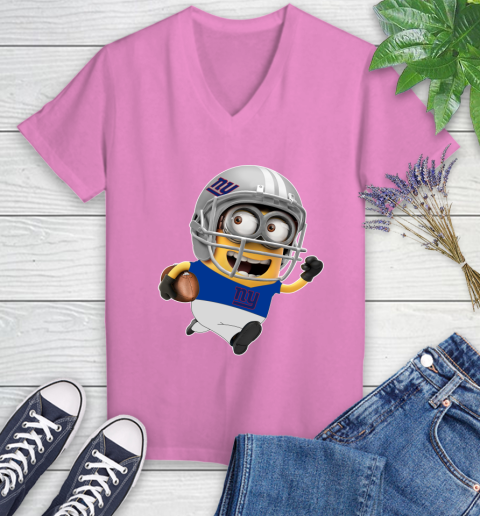 NFL New York Giants Minions Disney Football Sports Women's V-Neck T-Shirt 14