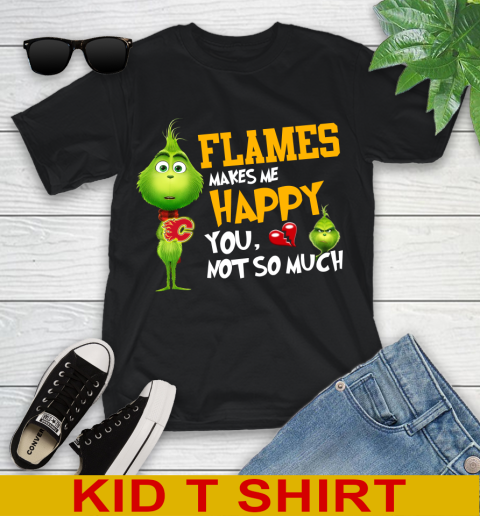 NHL Calgary Flames Makes Me Happy You Not So Much Grinch Hockey Sports Youth T-Shirt
