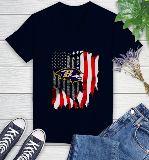 Baltimore Ravens NFL Football American Flag Women's V-Neck T-Shirt 3 Baltimore Ravens NFL Football American Flag Women's V-Neck T-Shirt - Image 3