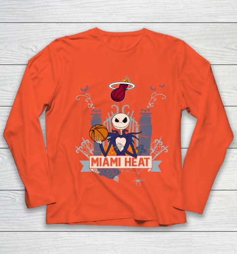 NBA Miami Heat Basketball Jack Skellington Halloween Youth Long Sleeve 3