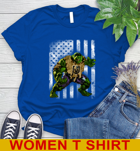 Vegas Golden Knights Hulk Marvel Avengers NHL Hockey American Flag Women's T-Shirt 10