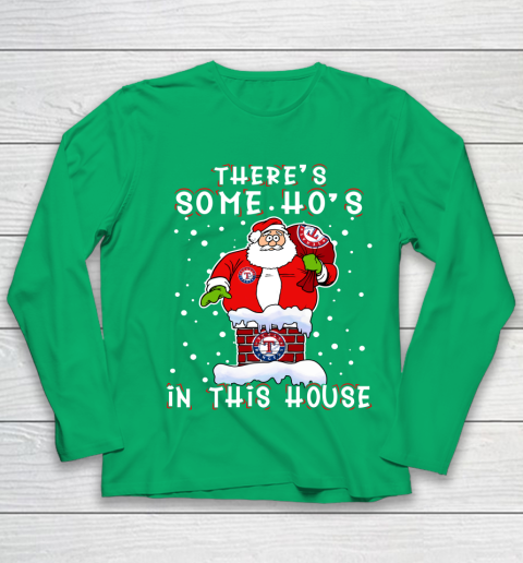 Texas Rangers Christmas There Is Some Hos In This House Santa Stuck In The Chimney MLB Youth Long Sleeve 4