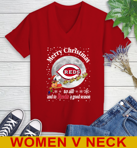 Cincinnati Reds Merry Christmas To All And To Reds A Good Season MLB Baseball Sports Women's V-Neck T-Shirt 10