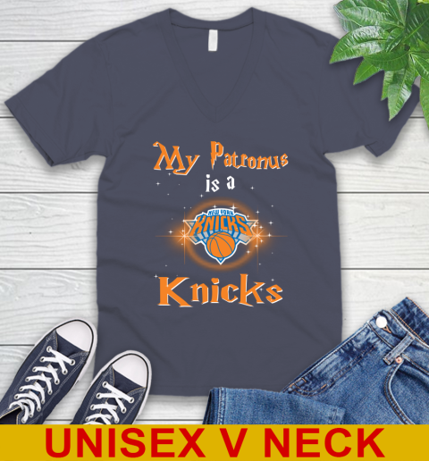 NBA Basketball Harry Potter My Patronus Is A New York Knicks V-Neck T-Shirt 7