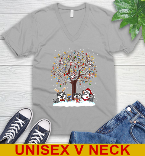 Husky dog pet lover light christmas tree shirt 49