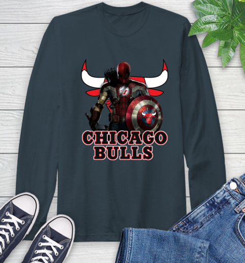 Chicago Bulls NBA Basketball Captain America Thor Spider Man Hawkeye Avengers Long Sleeve T-Shirt 8