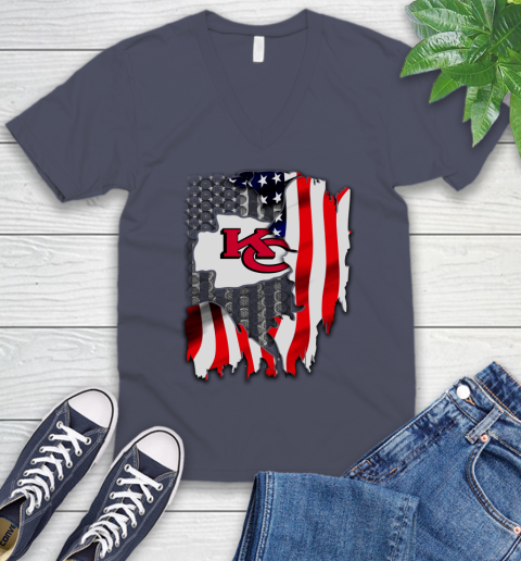 Kansas City Chiefs NFL Football American Flag V-Neck T-Shirt 7