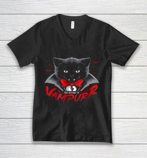 Vampurr Halloween Cat Vampire V-Neck T-Shirt