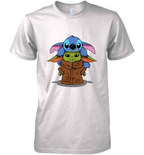 Stitch Climbing On Baby Yoda Star Wars Premium Men's T-Shirt