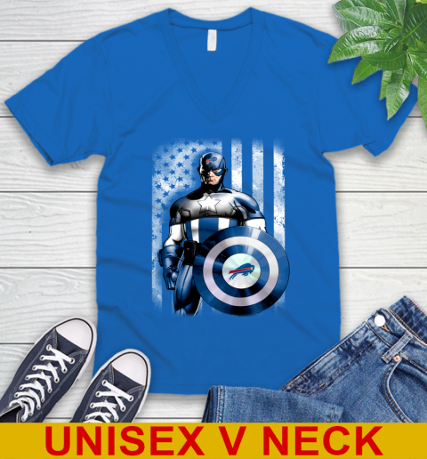 Buffalo Bills NFL Football Captain America Marvel Avengers American Flag Shirt V-Neck T-Shirt 5