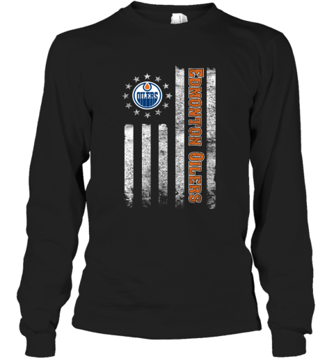 NHL American Flag Hockey Sports Edmonton Oilers Long Sleeve T-Shirt