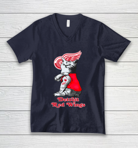 NHL My Cat Loves Detroit Red Wings Hockey V-Neck T-Shirt 2