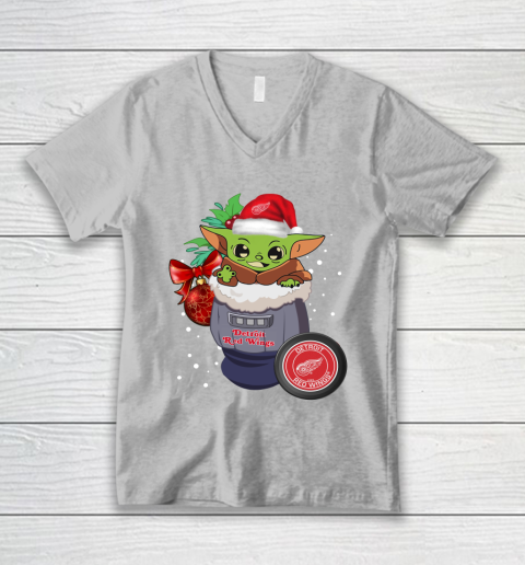 Detroit Red Wings Christmas Baby Yoda Star Wars Funny Happy NHL V-Neck T-Shirt 4