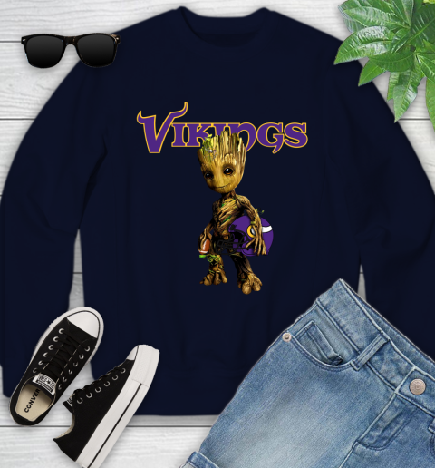 Minnesota Vikings NFL Football Groot Marvel Guardians Of The Galaxy Youth Sweatshirt 3