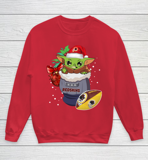 Washington Redskins Christmas Baby Yoda Star Wars Funny Happy NFL Youth Sweatshirt 9