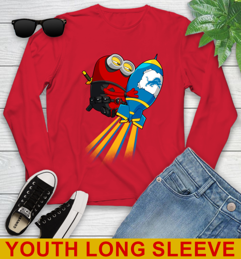 NFL Football Detroit Lions Deadpool Minion Marvel Shirt Youth Long Sleeve 11