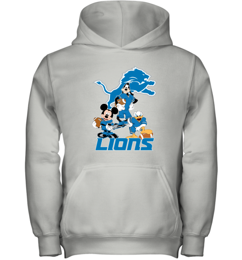 Mickey Donald Goofy The Three Detroit Lions Football Youth Hoodie