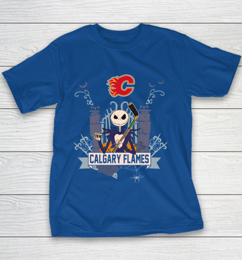 NHL Calgary Flames Hockey Jack Skellington Halloween Youth T-Shirt 6