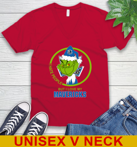 Dallas Mavericks NBA Christmas Grinch I Hate People But I Love My Favorite Basketball Team V-Neck T-Shirt 7