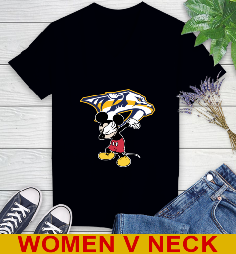 Nashville Predators NHL Hockey Dabbing Mickey Disney Sports Women's V-Neck T-Shirt 2