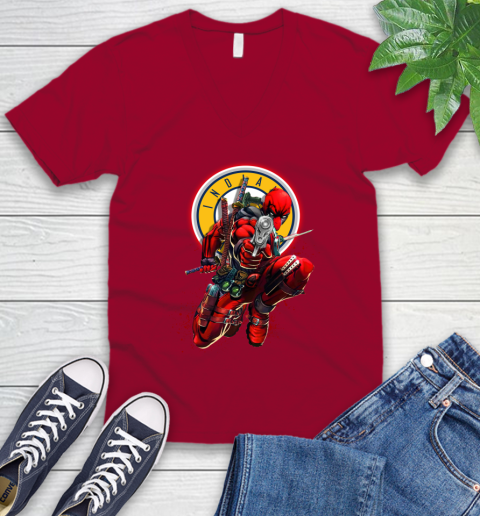 NBA Deadpool Marvel Comics Sports Basketball Indiana Pacers V-Neck T-Shirt 8