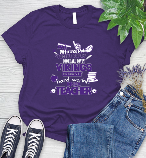 Minnesota Vikings NFL I'm A Difference Making Student Caring Football Loving Kinda Teacher Women's T-Shirt - Image 5