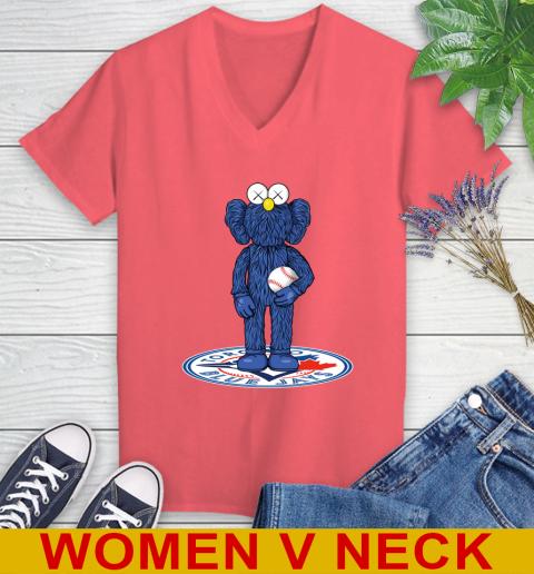 MLB Baseball Toronto Blue Jays Kaws Bff Blue Figure Shirt Women's V-Neck T-Shirt 7