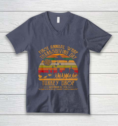 WKRP Thanksgiving Day Turkey Drop V-Neck T-Shirt 7