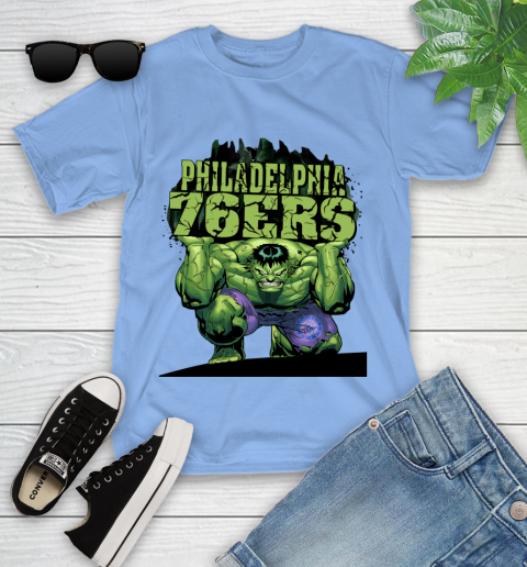 Philadelphia 76ers NBA Basketball Incredible Hulk Marvel Avengers Sports Youth T-Shirt 11