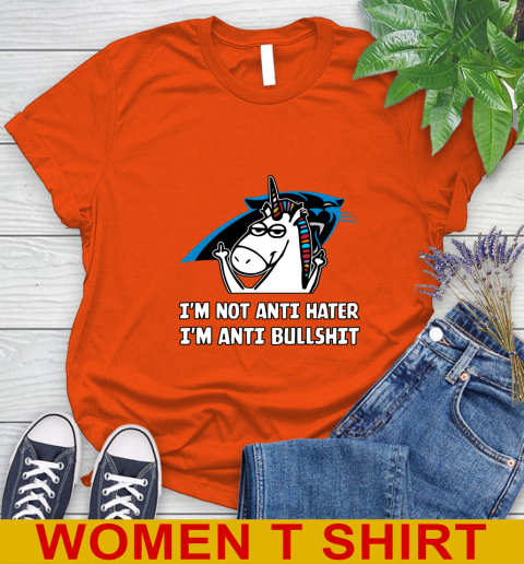 Carolina Panthers NFL Football Unicorn I'm Not Anti Hater I'm Anti Bullshit Women's T-Shirt 4