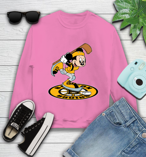 NHL Hockey Boston Bruins Cheerful Mickey Disney Shirt Youth Sweatshirt 6