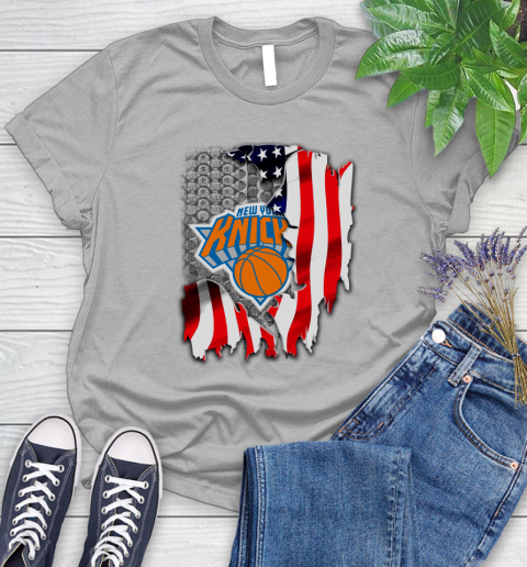 New York Knicks NBA Basketball American Flag Women's T-Shirt 5