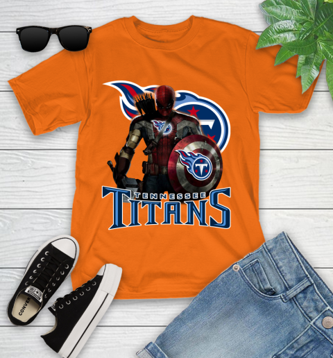 NFL Captain America Thor Spider Man Hawkeye Avengers Endgame Football Tennessee Titans Youth T-Shirt 7