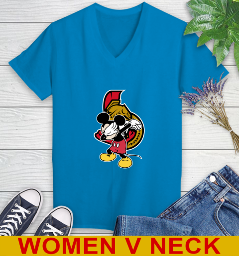 Ottawa Senators NHL Hockey Dabbing Mickey Disney Sports Women's V-Neck T-Shirt 8