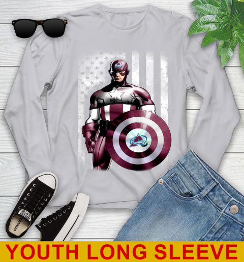 Colorado Avalanche NHL Hockey Captain America Marvel Avengers American Flag Shirt Youth Long Sleeve 5