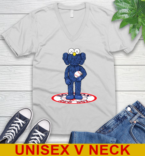 MLB Baseball Boston Red Sox Kaws Bff Blue Figure Shirt V-Neck T-Shirt