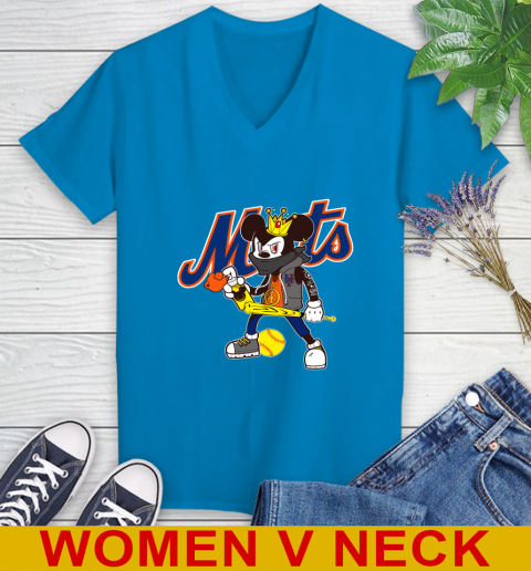 New York Mets MLB Baseball Mickey Peace Sign Sports Women's V-Neck T-Shirt 8