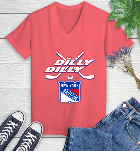 NHL New York Rangers Dilly Dilly Hockey Sports Women's V-Neck T-Shirt 6