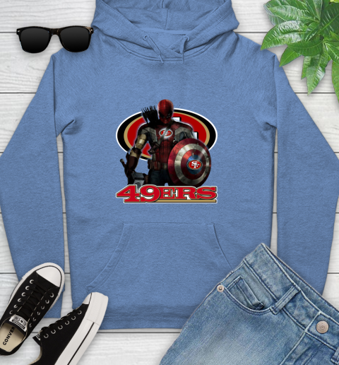 NFL Captain America Thor Spider Man Hawkeye Avengers Endgame Football San Francisco 49ers Youth Hoodie 12