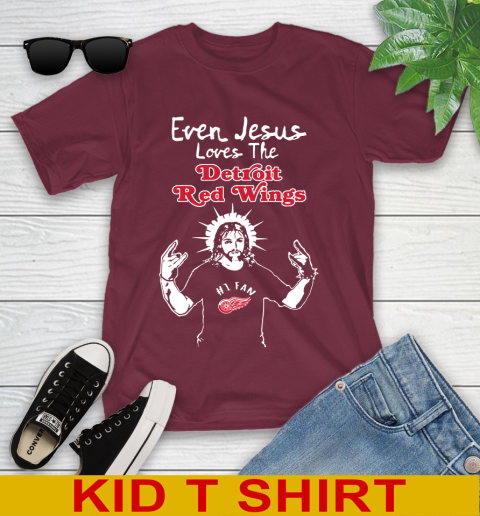 Detroit Red Wings NHL Hockey Even Jesus Loves The Red Wings Shirt Youth T-Shirt 5