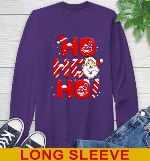 Cleveland Indians MLB Baseball Ho Ho Ho Santa Claus Merry Christmas Shirt Long Sleeve T-Shirt 5