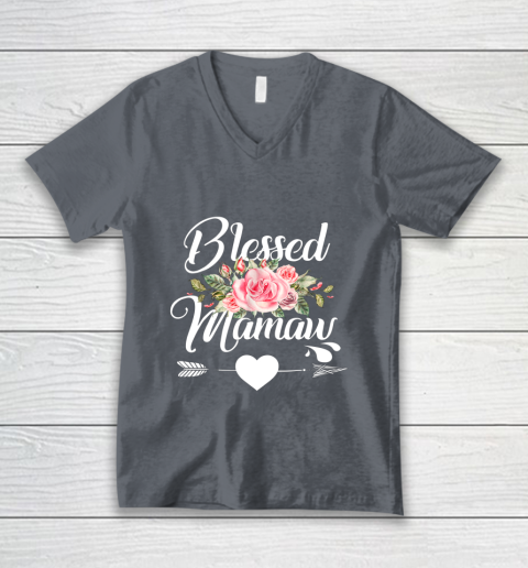 Blessed Mamaw Thanksgiving Christmas Floral Gift For Grandma V-Neck T-Shirt 4