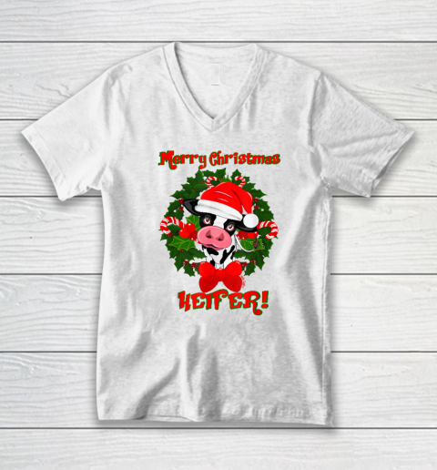 Merry Christmas Heifer Funny Christmas V-Neck T-Shirt
