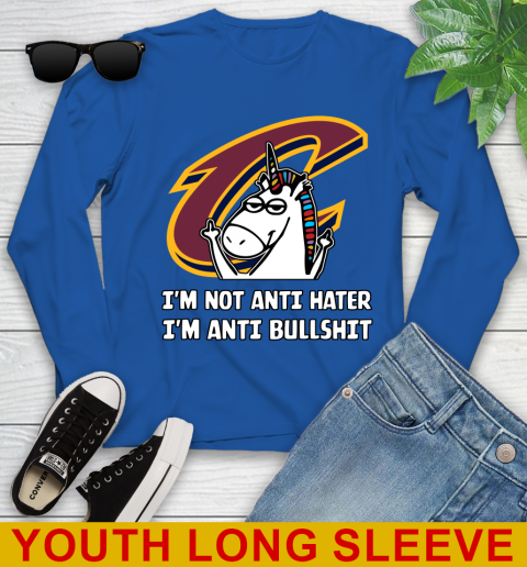 Cleveland Cavaliers NBA Basketball Unicorn I'm Not Anti Hater I'm Anti Bullshit Youth Long Sleeve 10