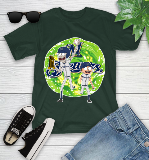 MLB Milwaukee Brewers Rick And Morty Commissioner's Trophy Baseball Sports Youth T-Shirt 5