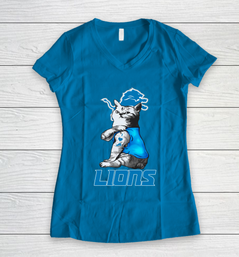 NFL Football My Cat Loves Detroit Lions Women's V-Neck T-Shirt 5
