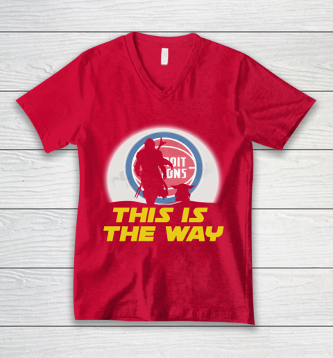Detroit Pistons NBA Basketball Star Wars Yoda And Mandalorian This Is The Way V-Neck T-Shirt 6