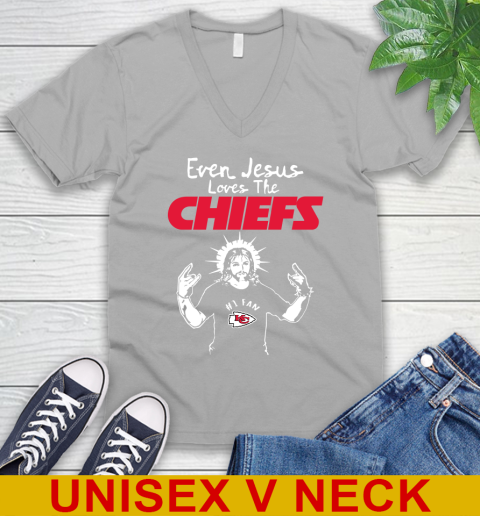 Kansas City Chiefs NFL Football Even Jesus Loves The Chiefs Shirt V-Neck T-Shirt 3